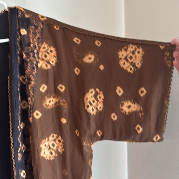 Soft Surroundings Radiant Splendor Topper Kimono Medium Black Brown Kimono Robe - Picture 4 of 8